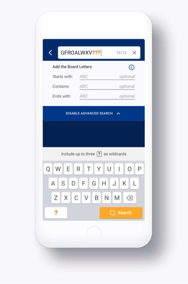 View of the WordFinder mobile app